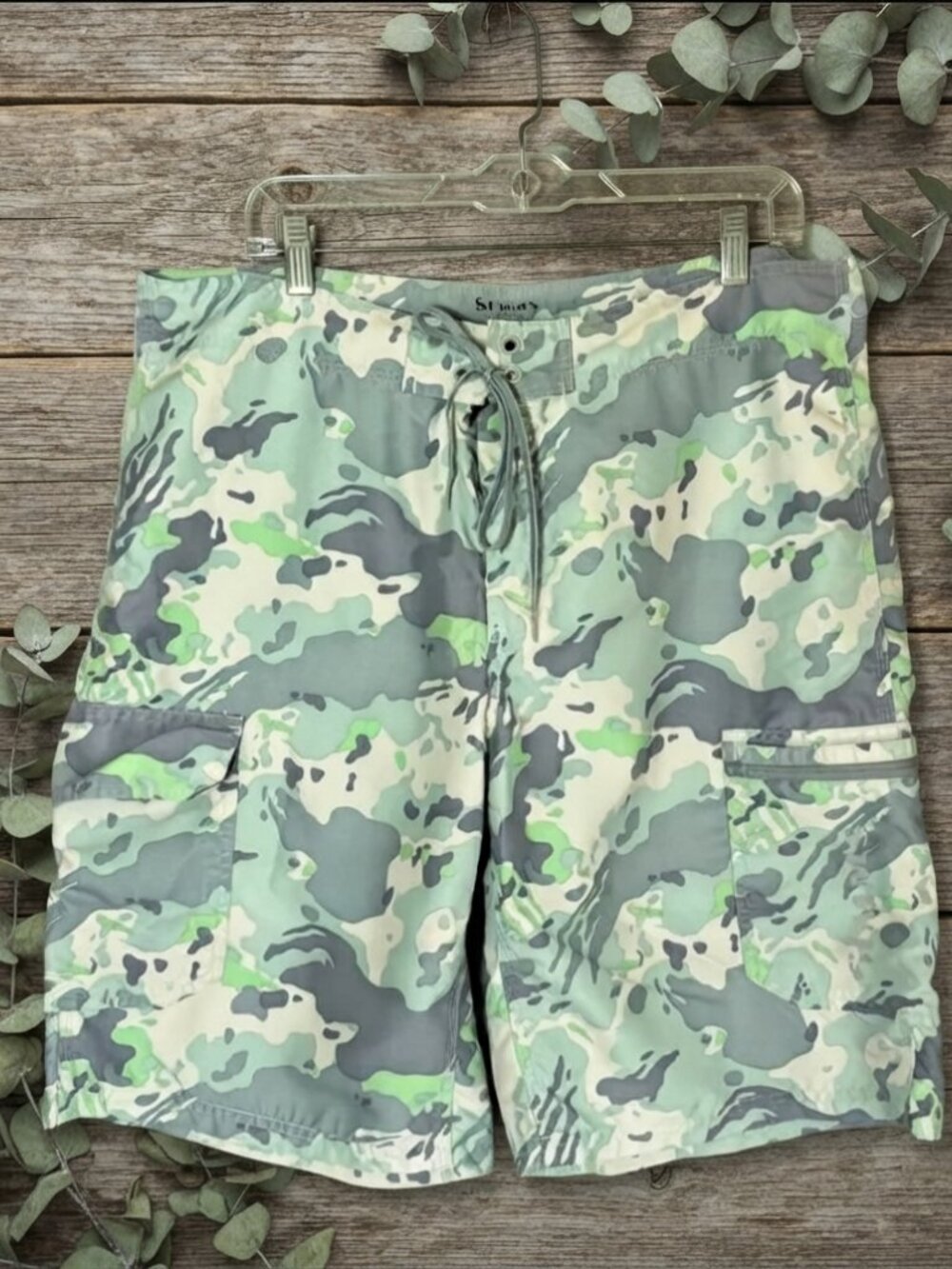 Simms Camo Cargo Shorts 36 Green Camouflage Gorpcore Utility Outdoor Fishing